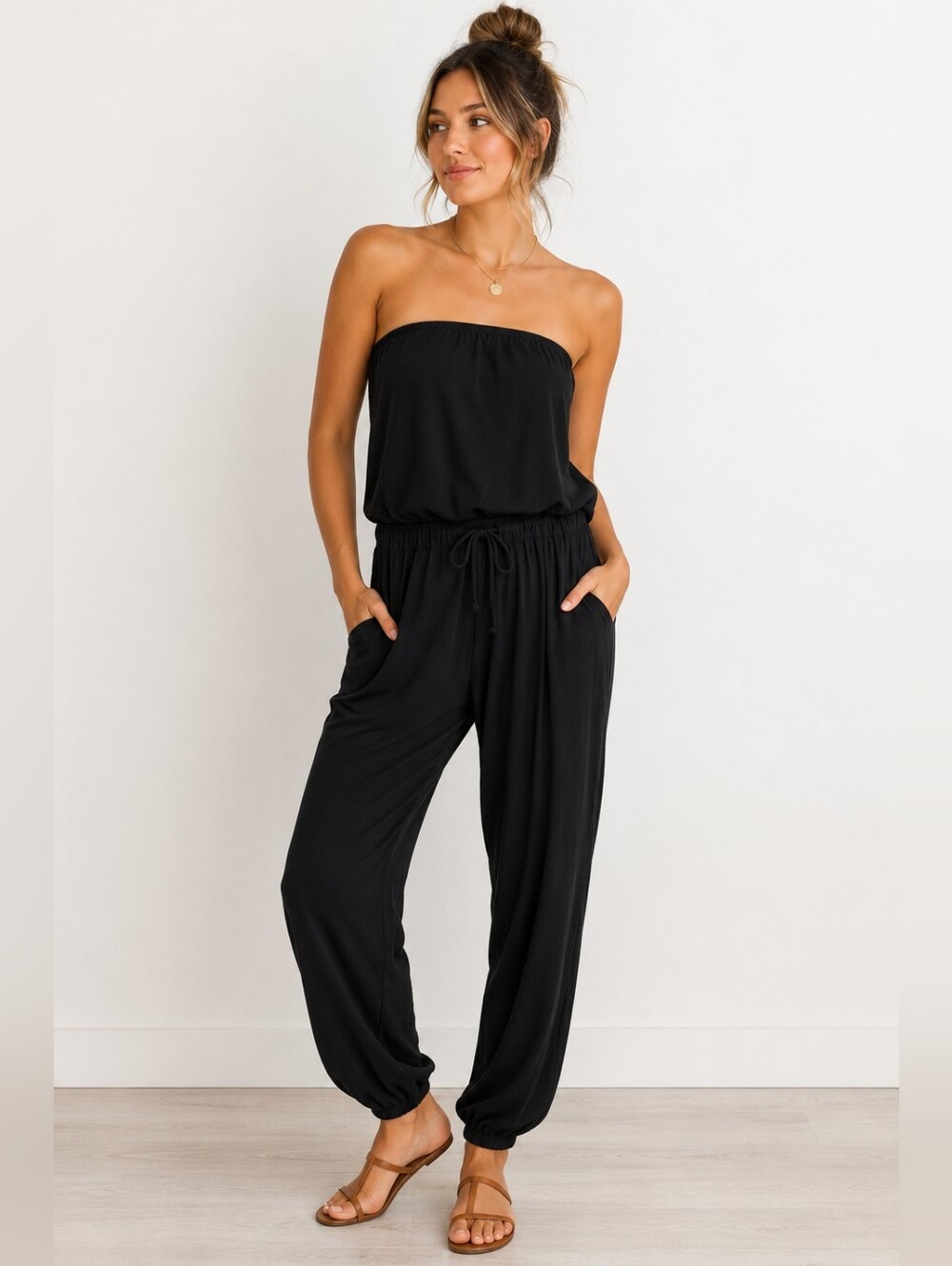 🖤 Mudd Strapless Black Jumpsuit | Women's Large | Tube Top Romper | Pockets | C